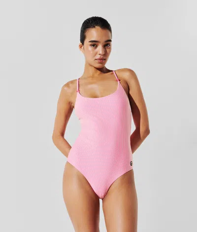 Karl Lagerfeld Ikon Striped Swimsuit In Pink