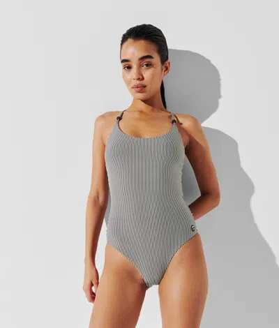 Karl Lagerfeld Ikon Striped Swimsuit In Black