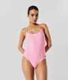 Karl Lagerfeld Ikon Striped Swimsuit In Pink