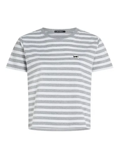Karl Lagerfeld Ikon Striped T-shirt In Gray