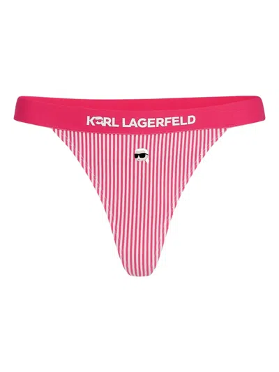 Karl Lagerfeld Ikon Striped Thong In Pink