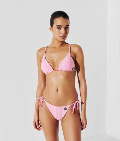 Karl Lagerfeld Ikon Striped Triangle Bikini Top In Pink