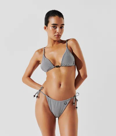 Karl Lagerfeld Ikon Striped Triangle Bikini Top In Gray
