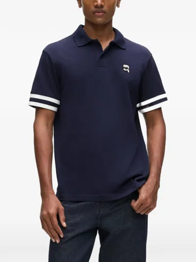 Karl Lagerfeld Ikon Striped-sleeve Cotton Polo Shirt In Blau
