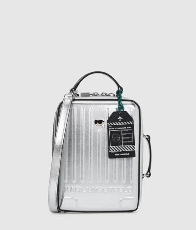 Karl Lagerfeld Ikon Suitcase Crossbody Bag In Silver