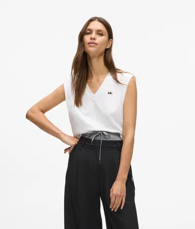 Karl Lagerfeld Ikon V-neck Tank Top In White