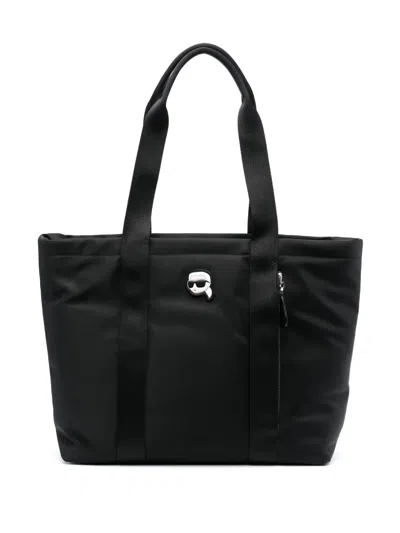 Karl Lagerfeld Ikonik Pin Leather Tote Bag In Black
