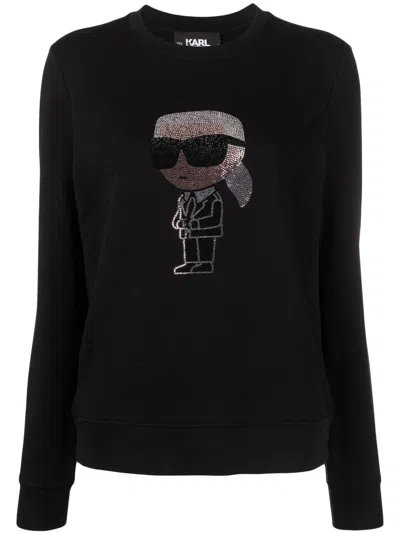 Karl Lagerfeld Ikonik 2.0 Embellished Cotton Sweatshirt In Black