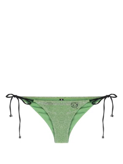 Karl Lagerfeld Ikonik 2.0 Lurex Tied Bikini Bottoms In Green