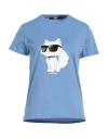 Karl Lagerfeld Ikonik 2.0 Choupette T-shirt Woman T-shirt Light Blue Size S Organic Cotton