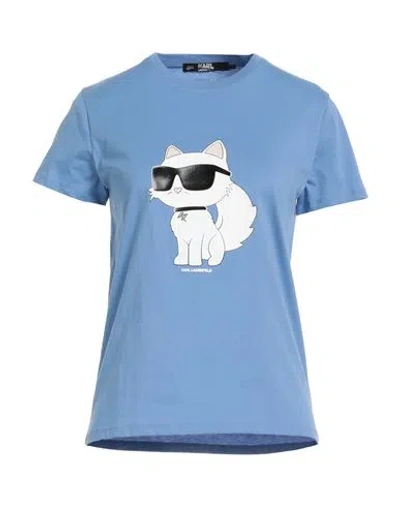 Karl Lagerfeld Ikonik 2.0 Choupette T-shirt Woman T-shirt Light Blue Size S Organic Cotton