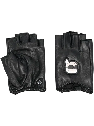 Karl Lagerfeld Ikonik 2.0 Fingerless Gloves In Black