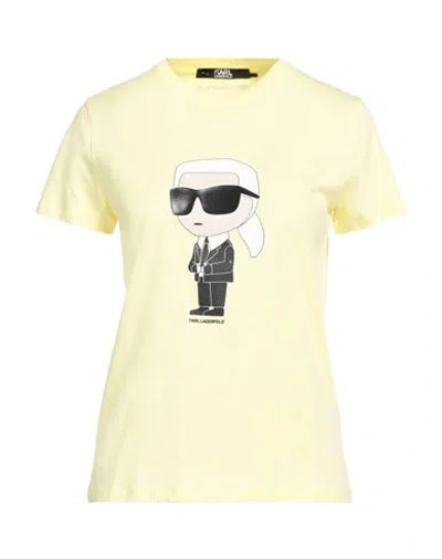 KARL LAGERFELD KARL LAGERFELD IKONIK 2.0 KARL T-SHIRT WOMAN T-SHIRT PASTEL YELLOW SIZE M ORGANIC COTTON