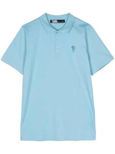 Karl Lagerfeld Ikonik Embroidered Polo Shirt In Blue