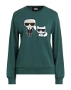 Karl Lagerfeld Ikonik Karl &choupette Sweat Woman Sweatshirt Emerald Green Size S Organic Cotton In Green