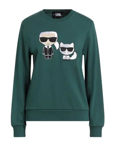 Karl Lagerfeld Ikonik Karl &choupette Sweat Woman Sweatshirt Emerald Green Size S Organic Cotton
