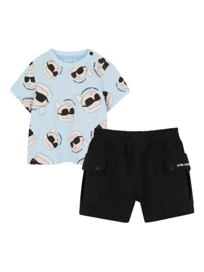 Karl Lagerfeld Babies' Ikonik Karl Cargo Shorts Set In Black
