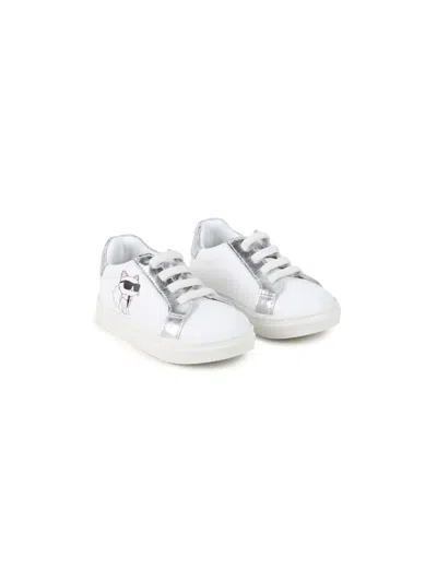 Karl Lagerfeld Babies' Ikonik Karl-cat Leather Trainers In White