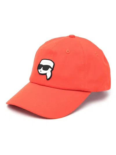 Karl Lagerfeld Ikonik Karl Cotton Baseball Cap In Red