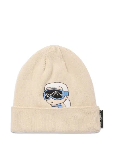 Karl Lagerfeld Babies' Ikonik Karl Embroidered Beanie Hat In Neutrals