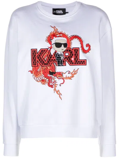 Karl Lagerfeld Ikonik Karl-logo Organic Cotton Sweatshirt In White