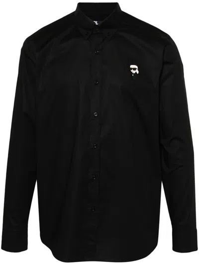 Karl Lagerfeld Ikonik Karl-patch Cotton Shirt In Black