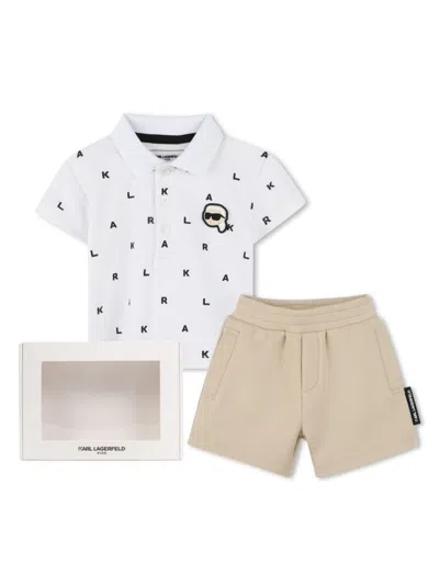 Karl Lagerfeld Babies' Ikonik Karl-patch Shorts Set In Neutrals