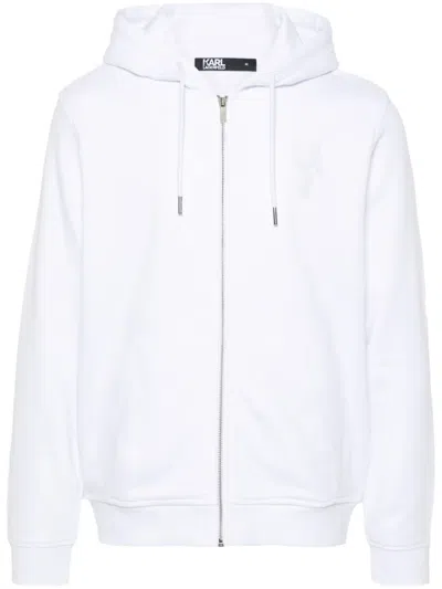 Karl Lagerfeld Ikonik Karl-print Zipped Hoodie In White