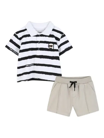Karl Lagerfeld Babies' Ikonik Karl Striped Shorts Set In Neutral