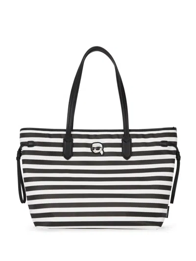 Karl Lagerfeld Ikonik Karl Striped Tote Bag In Black