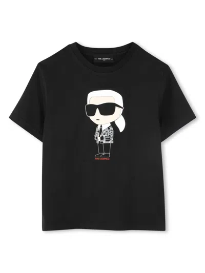 Karl Lagerfeld Kids' Ikonik Karl T-shirt In Black