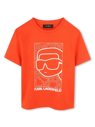Karl Lagerfeld Kids' Ikonik Karl T-shirt In Orange