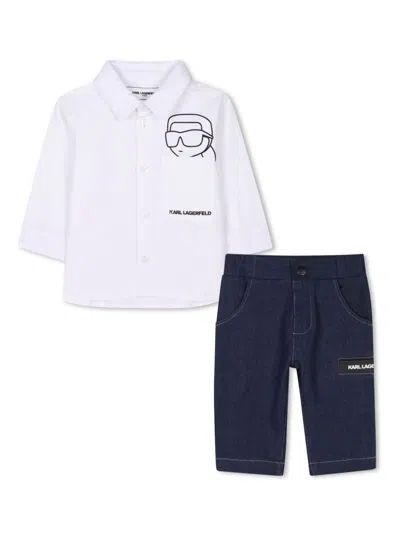 Karl Lagerfeld Babies' Ikonik Karl Trousers Set In 蓝色