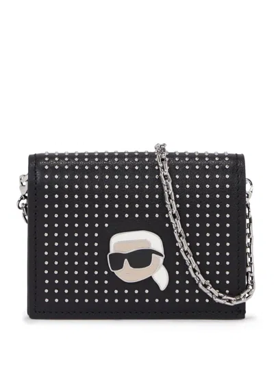 Karl Lagerfeld Ikonik Leather Cross Body Bag In Black