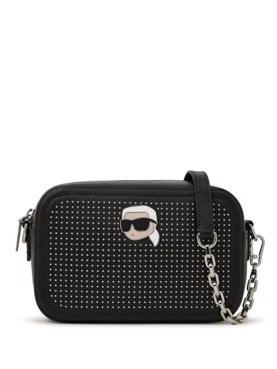 Karl Lagerfeld Ikonik Pin Leather Camera Bag In Black