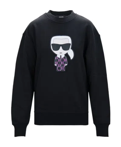 Karl Lagerfeld Ikonik Motif-patch Sweatshirt In Black