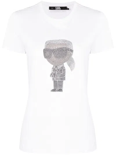 Karl Lagerfeld Ikonik 2.0 Karl Rhinestone T-shirt In White
