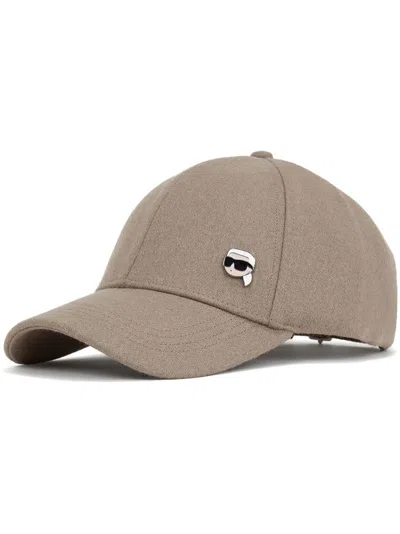 Karl Lagerfeld Ikonik Wool Cap In Neutrals