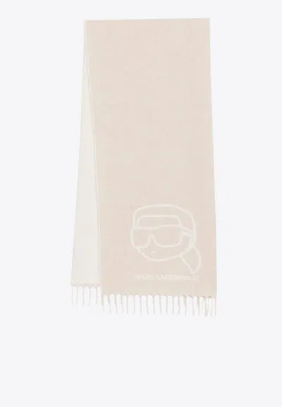 Karl Lagerfeld Ikon-inlay Wool-blend Scarf In Neutral