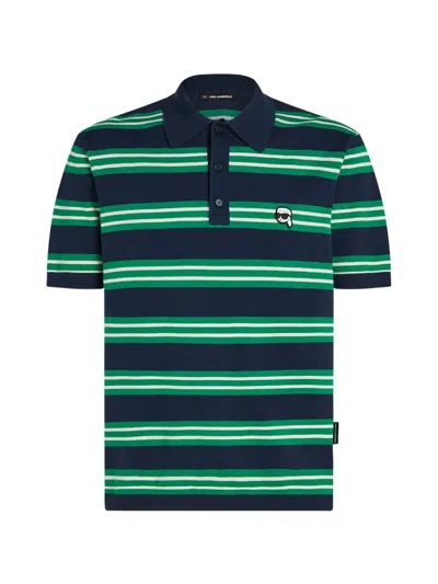 Karl Lagerfeld Ikon-patch Striped Polo Shirt In Green