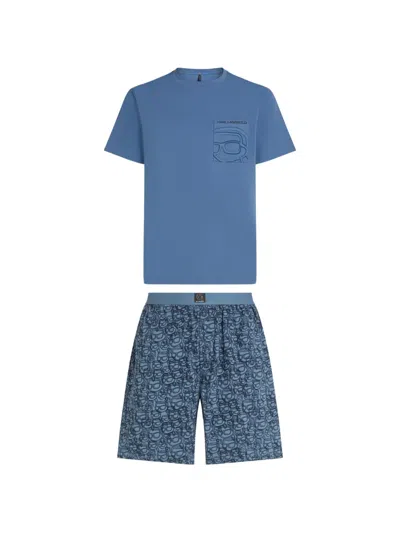 Karl Lagerfeld Ikon-print Pajamas Set In Blue