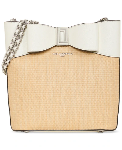 Karl Lagerfeld Ikons Bow Woven Small Shoulder Bag In White,natural