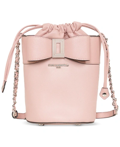 Karl Lagerfeld Ikons Leather Small Bucket Bag In Rose Smoke