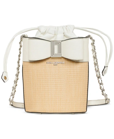 Karl Lagerfeld Ikons Woven Small Bucket Bag In White,natural