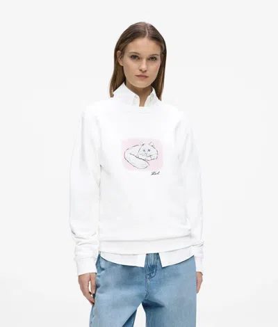 Karl Lagerfeld Illustrated Portrait Sweatshirt In White