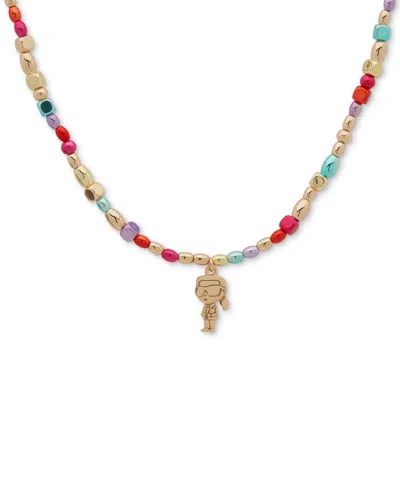 Karl Lagerfeld Imitation Pearl & Beaded Karl Charm Pendant Necklace, 16" + 3" Extender In Multi