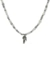Karl Lagerfeld Imitation Pearl & Beaded Karl Charm Pendant Necklace, 16" + 3" Extender In White