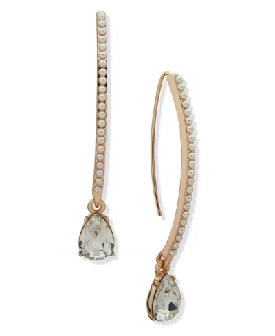 Karl Lagerfeld Imitation Pearl And Glass Stone Drop Threader Earrings In Gold