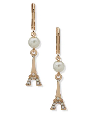 Karl Lagerfeld Imitation Pearl Eiffel Double Drop Earrings In Gold