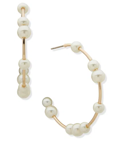 Karl Lagerfeld Imitation Pearl Hoop Earrings In White